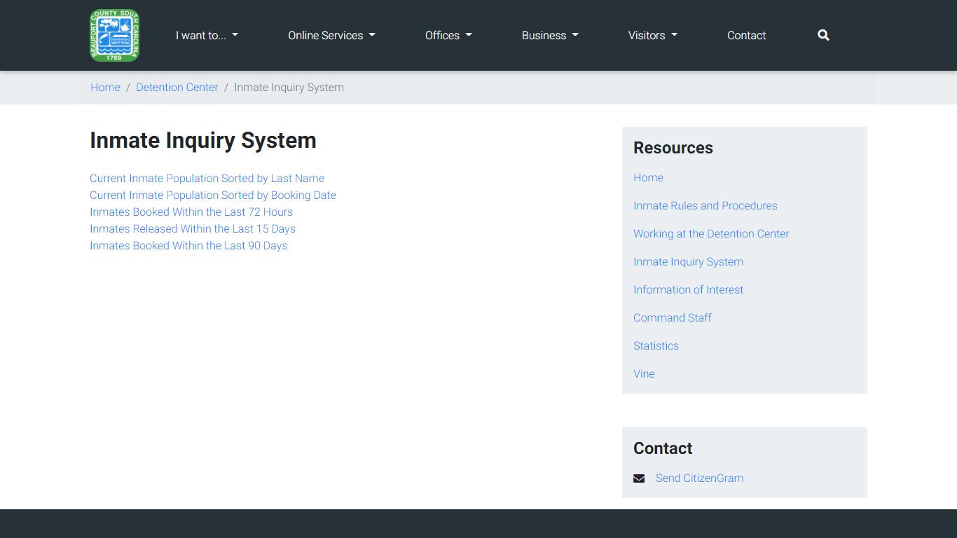 Inmate Inquiry System - Beaufort County, SC